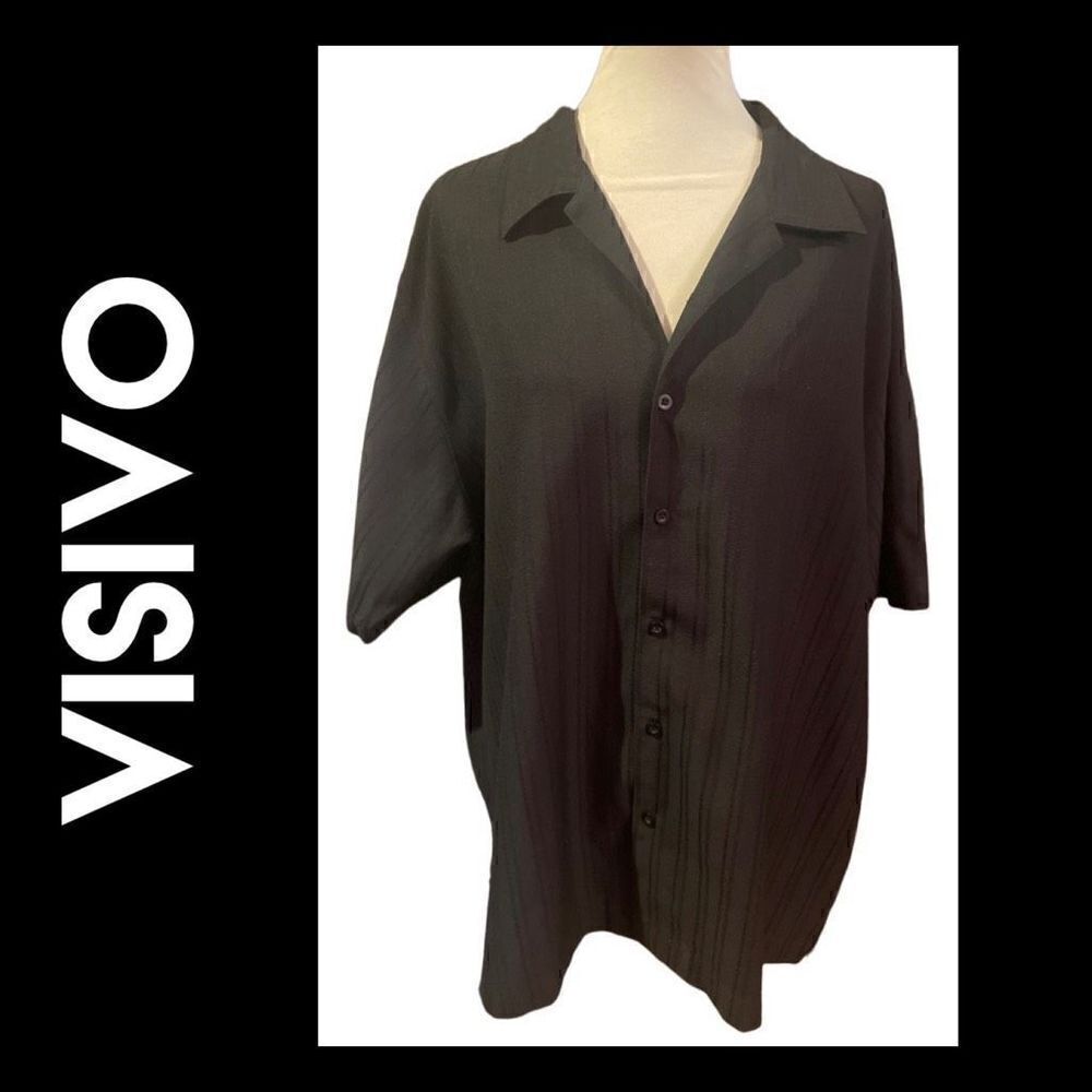 Visivo Men's Short Sleeve Collared Button Down Casual Dress Shirt Black Size XXL